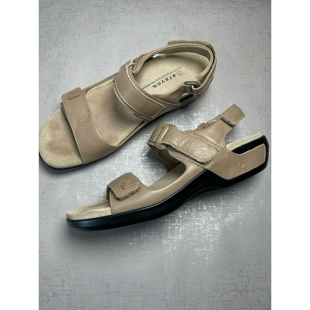 Aravon Women's Tan Leather Comfort Sandals 10 AA (Narrow) Summer Minimalist